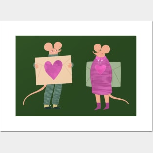 Cute mouse couple with love letter Posters and Art